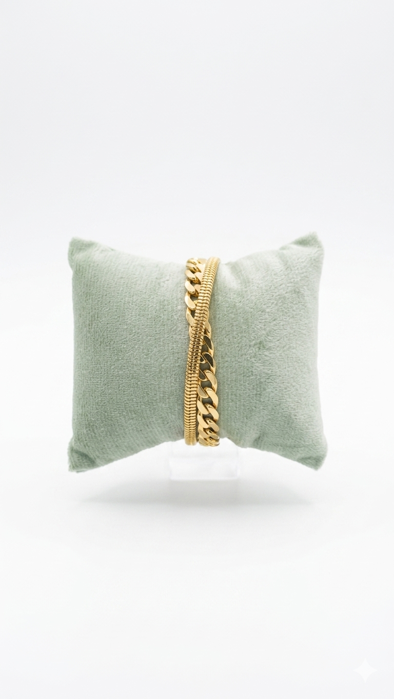 Layered Chain Gold Tone Bangle Bracelet