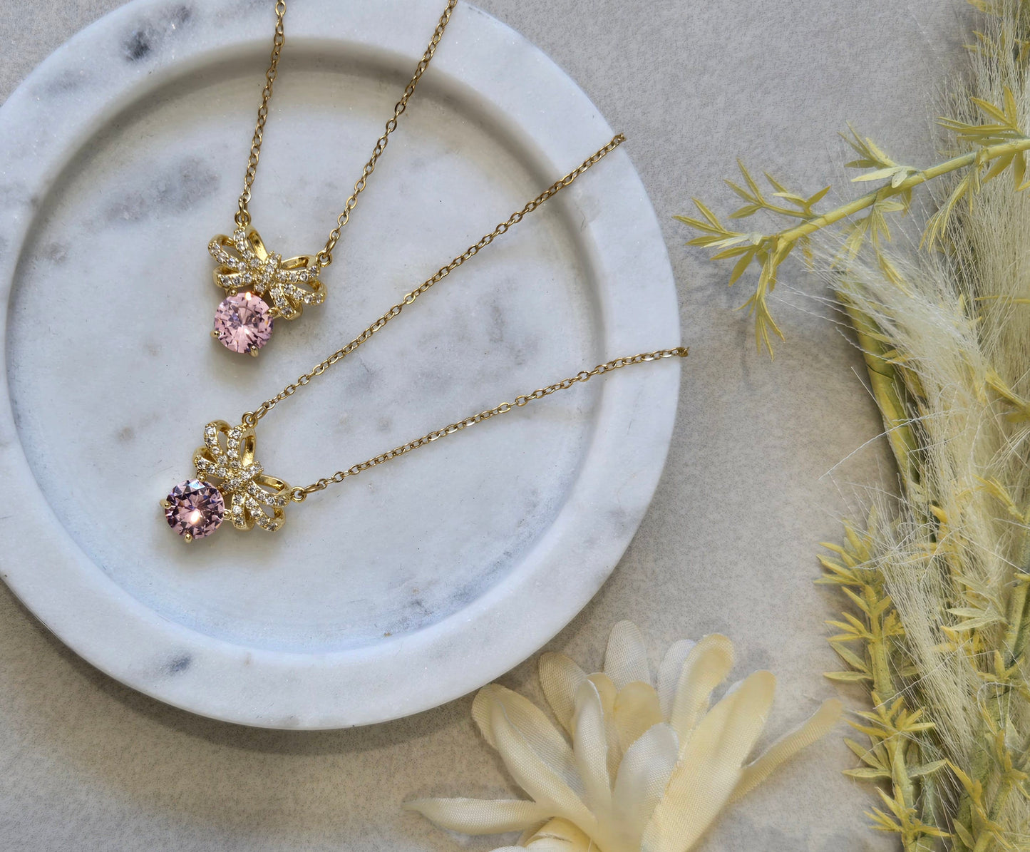 Double Bow Stone Locket Necklace