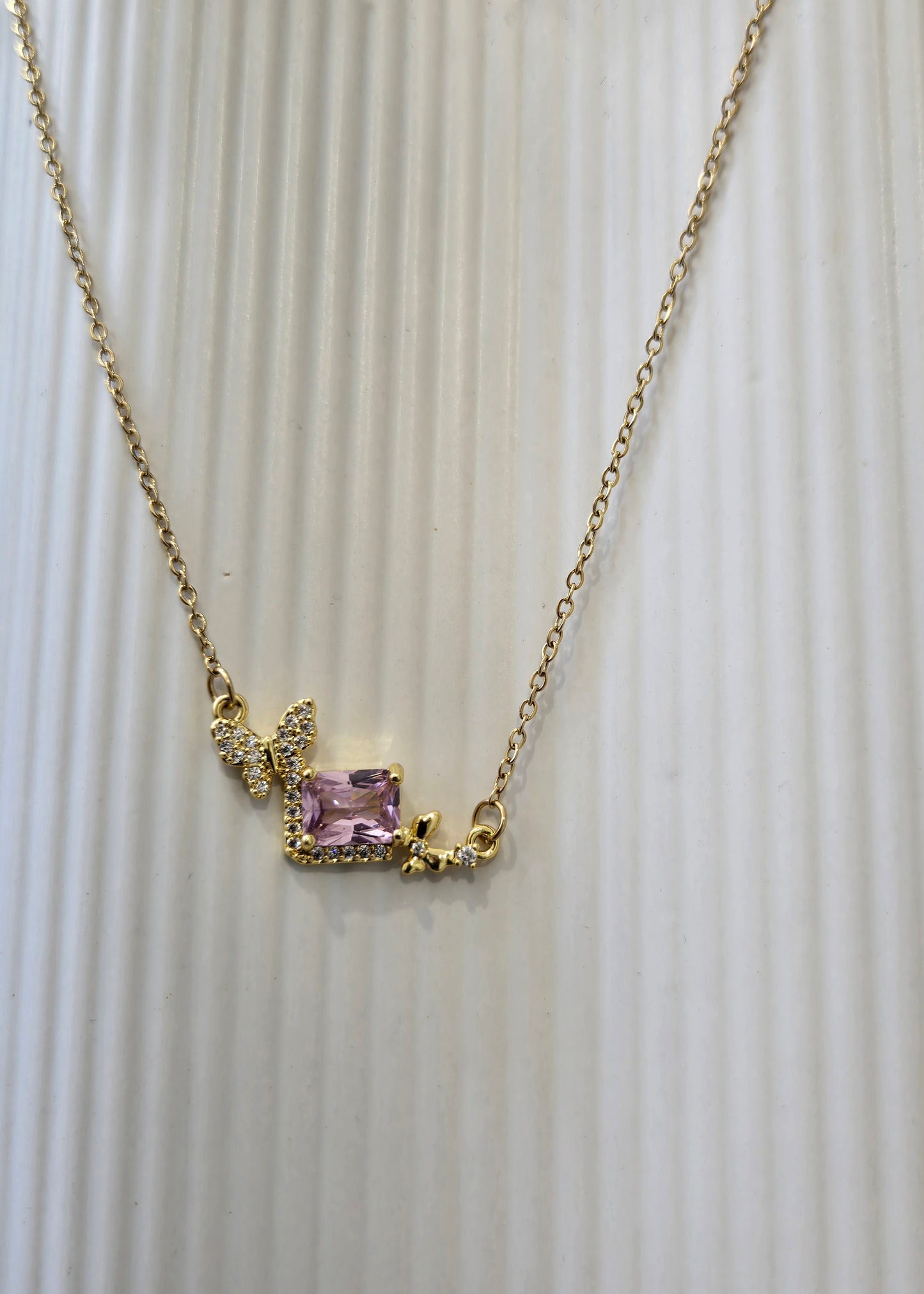 Butterfly Stone Bow Locket Necklace