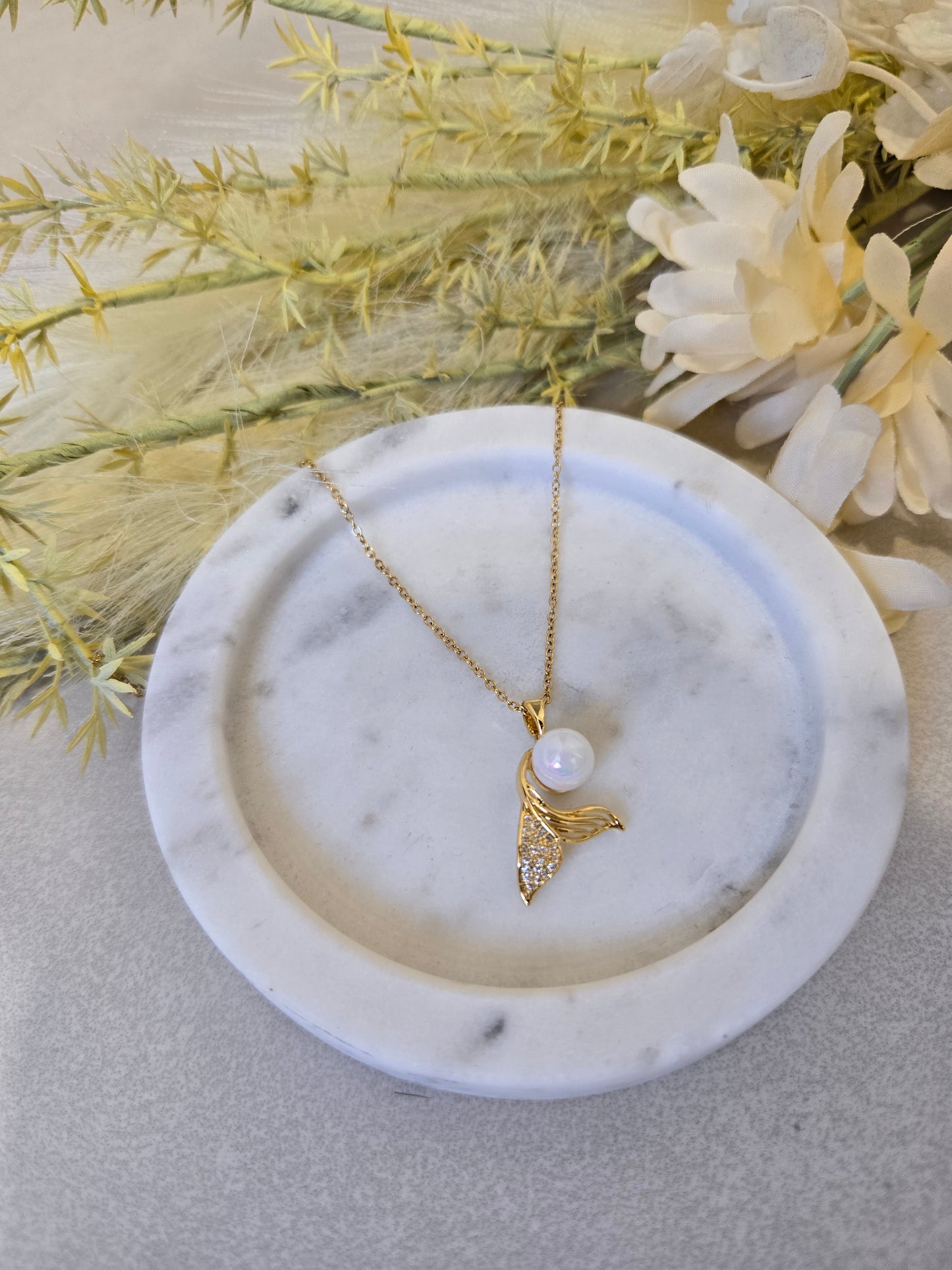 Fish Tail Pearl Locket Necklace