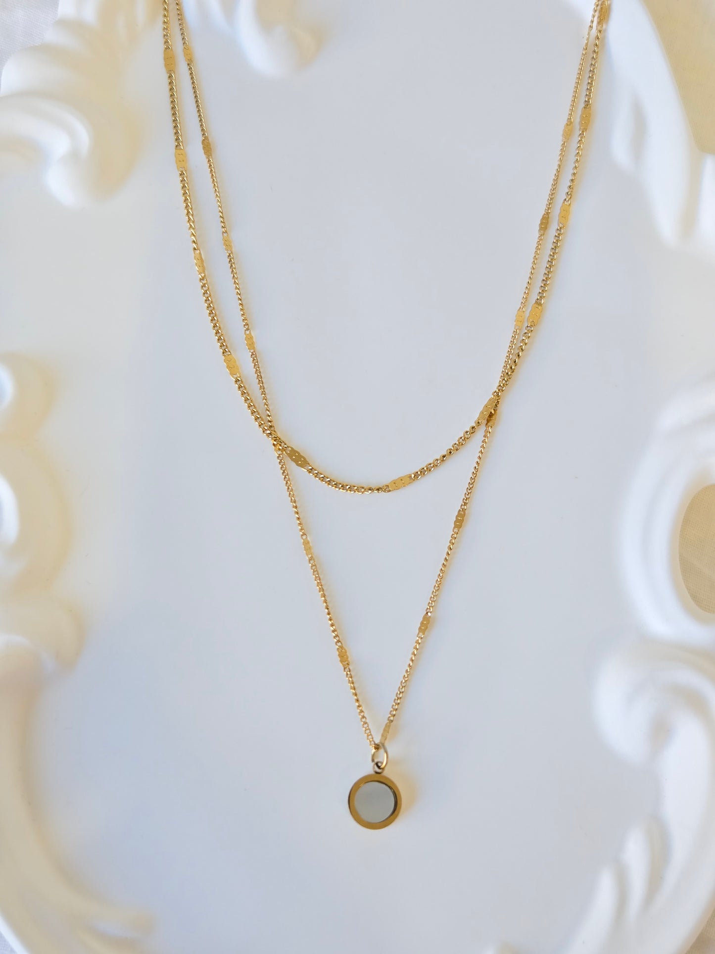 Double Layer White Gold Pendant Necklace
