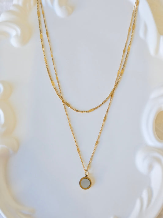 Double Layer White Gold Pendant Necklace
