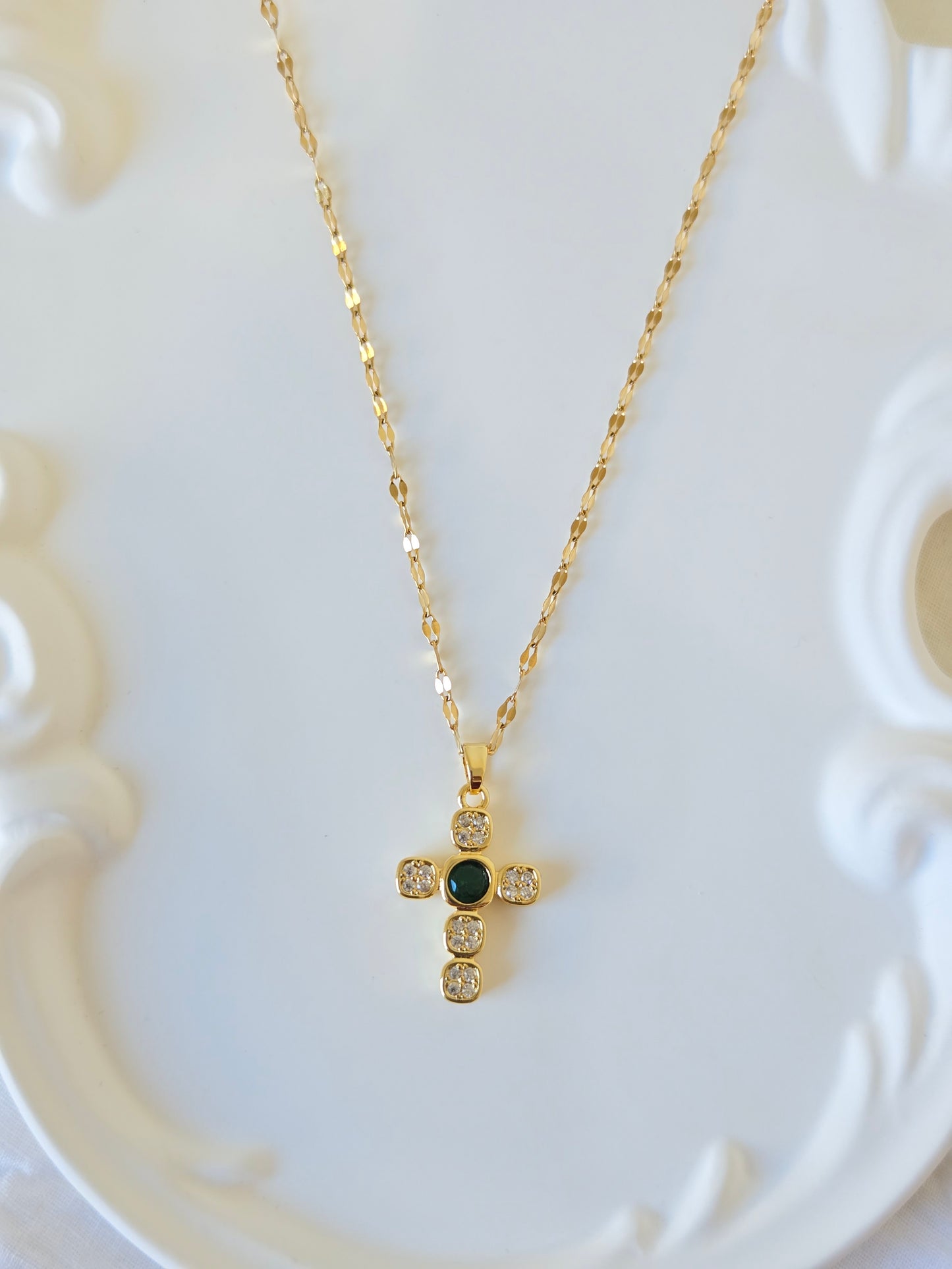 Stones Cross Locket Necklace