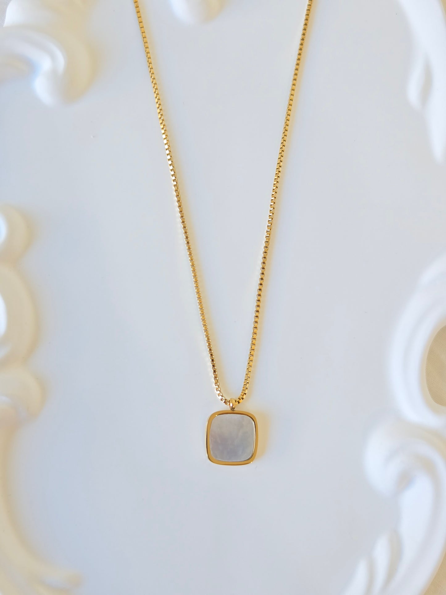 White Square Locket Necklace