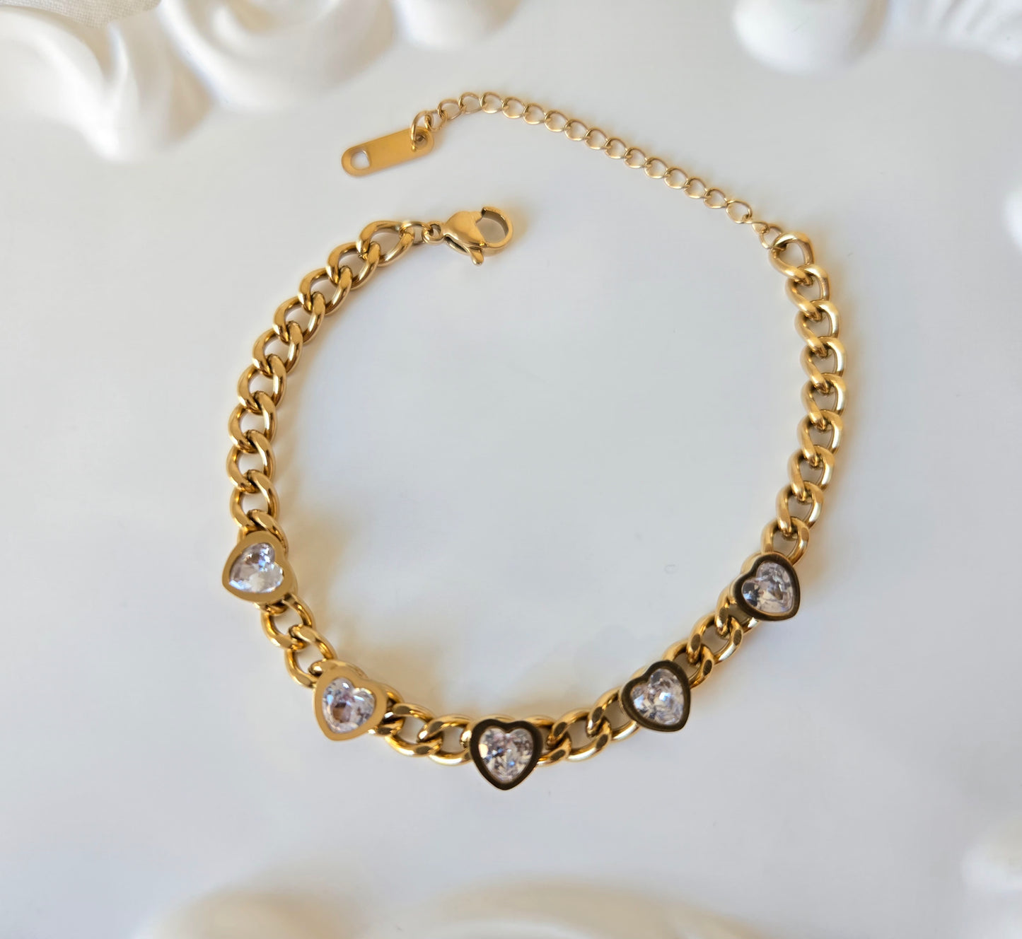 Crystal Hearts Anti Tarnish Chain Bracelet