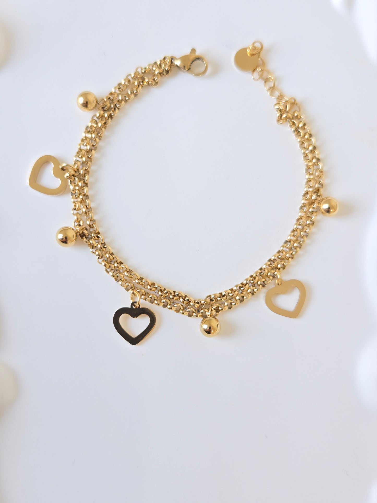Heart Bead Charm Chain Bracelet