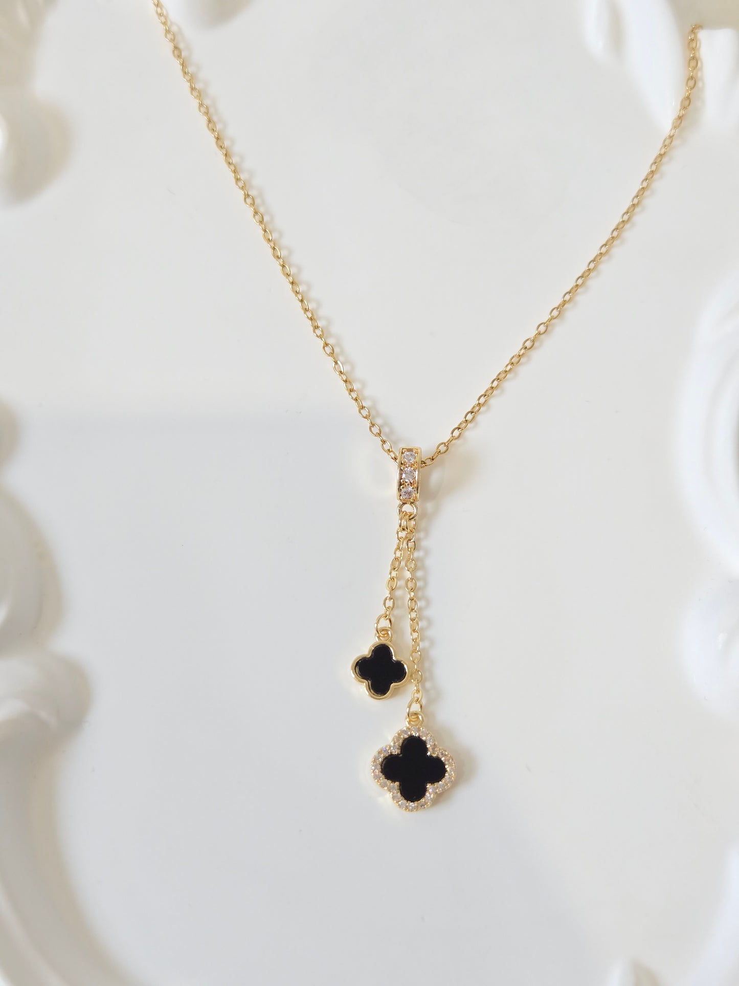 Double Drop Clover Necklace