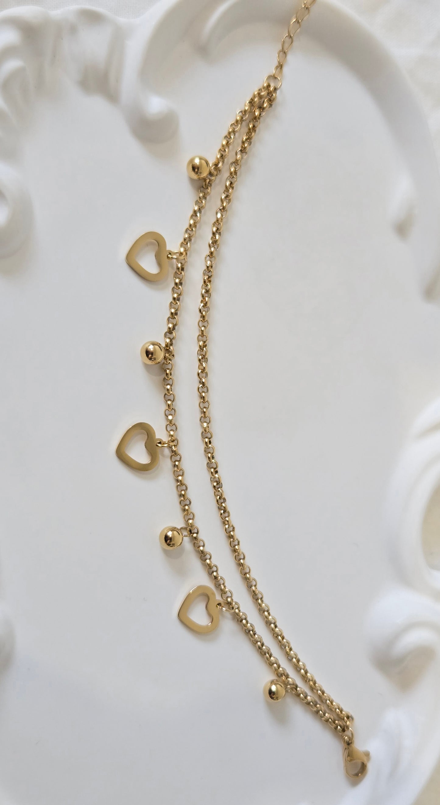 Heart Bead Charm Chain Bracelet