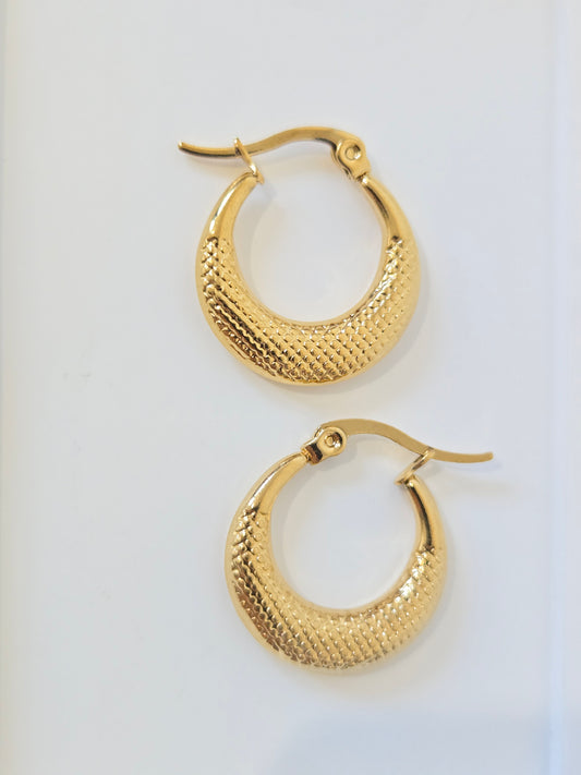 Pattern Golden Hoops Earrings