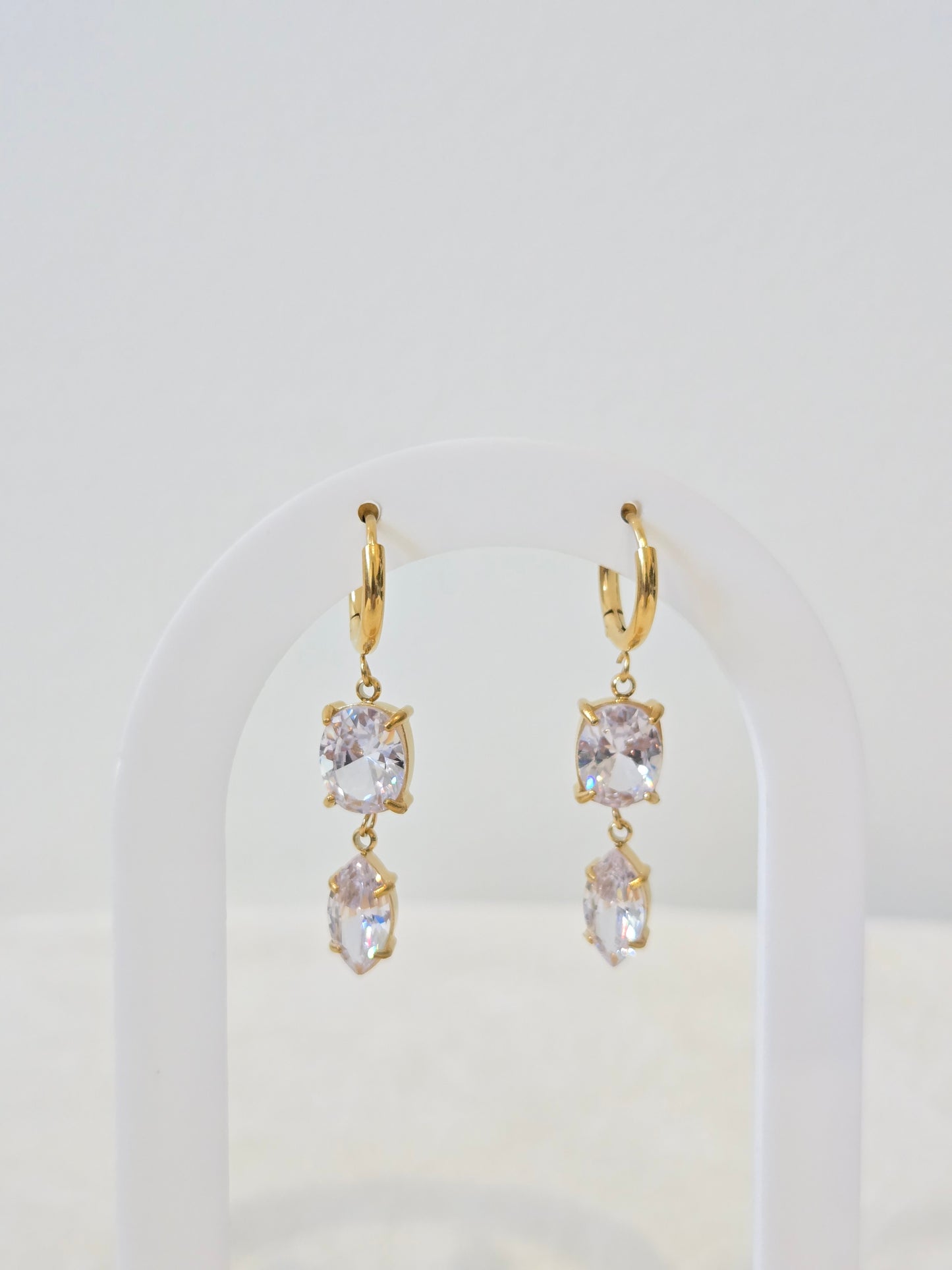 Stone Drop Hoop Earrings
