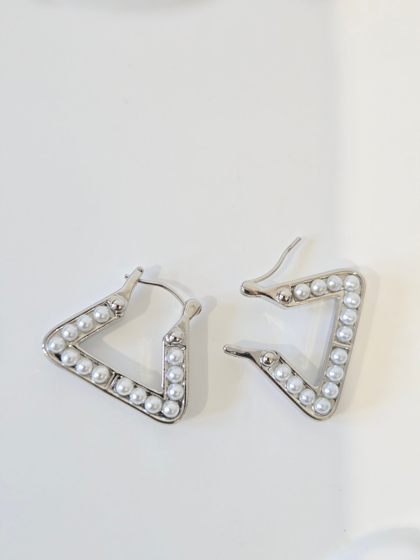 Silver Pearl Hoops