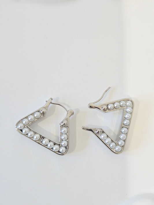 Silver Pearl Hoops
