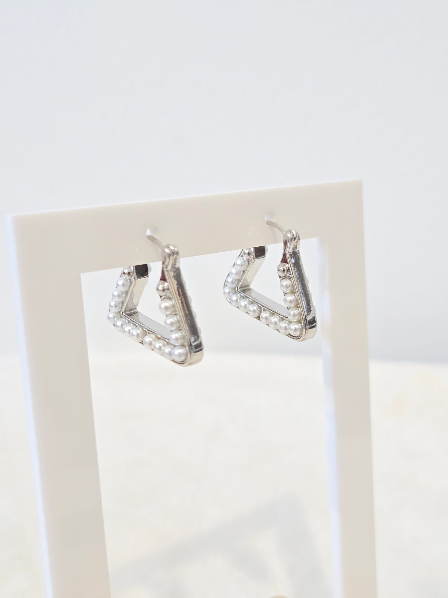 Silver Pearl Hoops