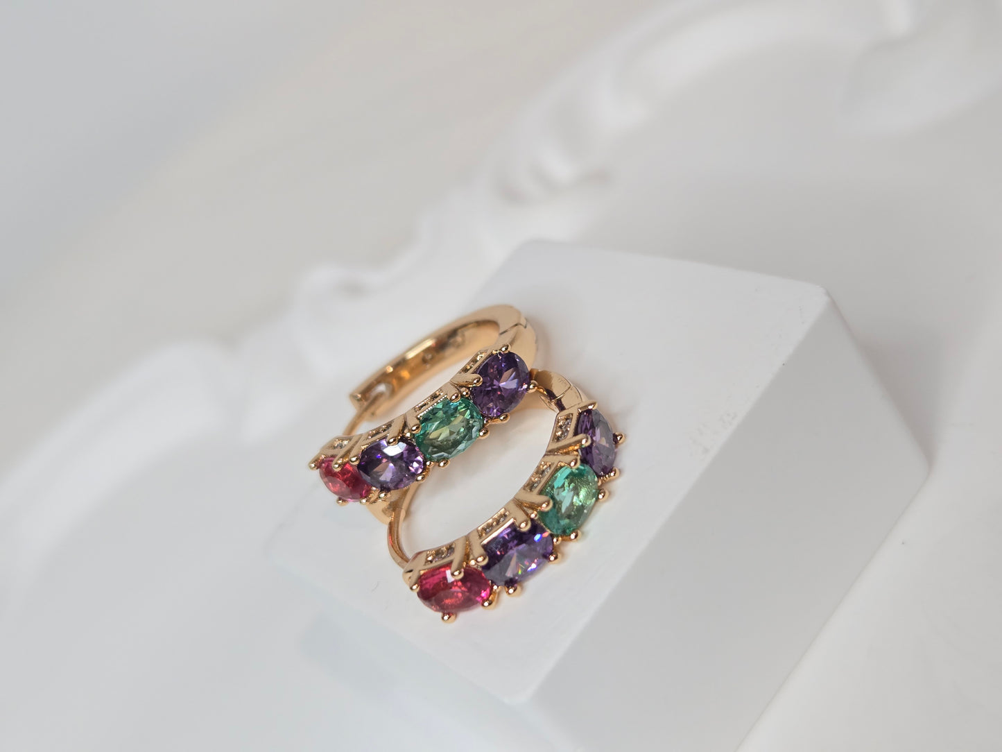 Multi-colored Stone Hoop Earrings
