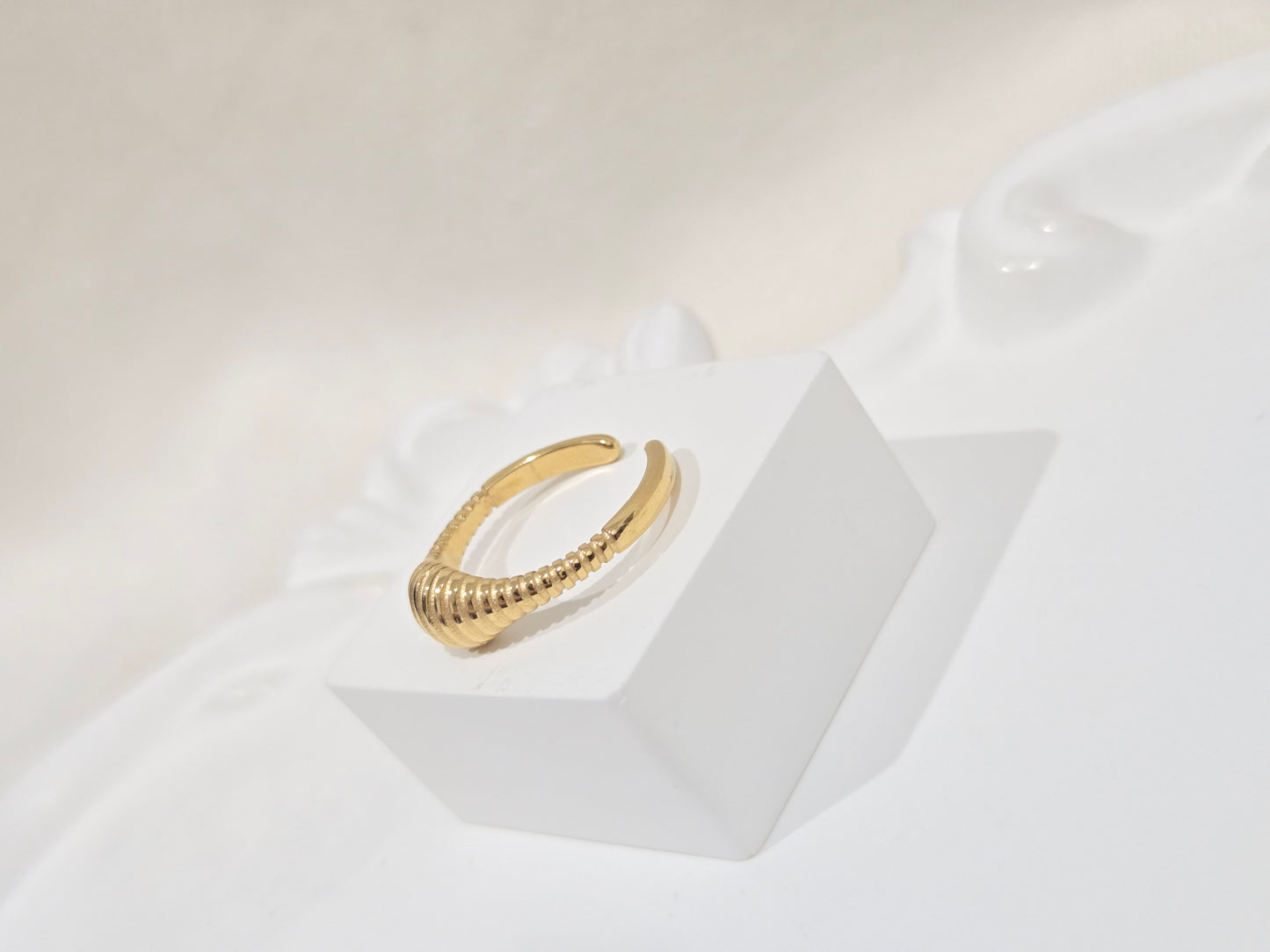 Ribbed Gold-Tone Adjustable Statement Ring