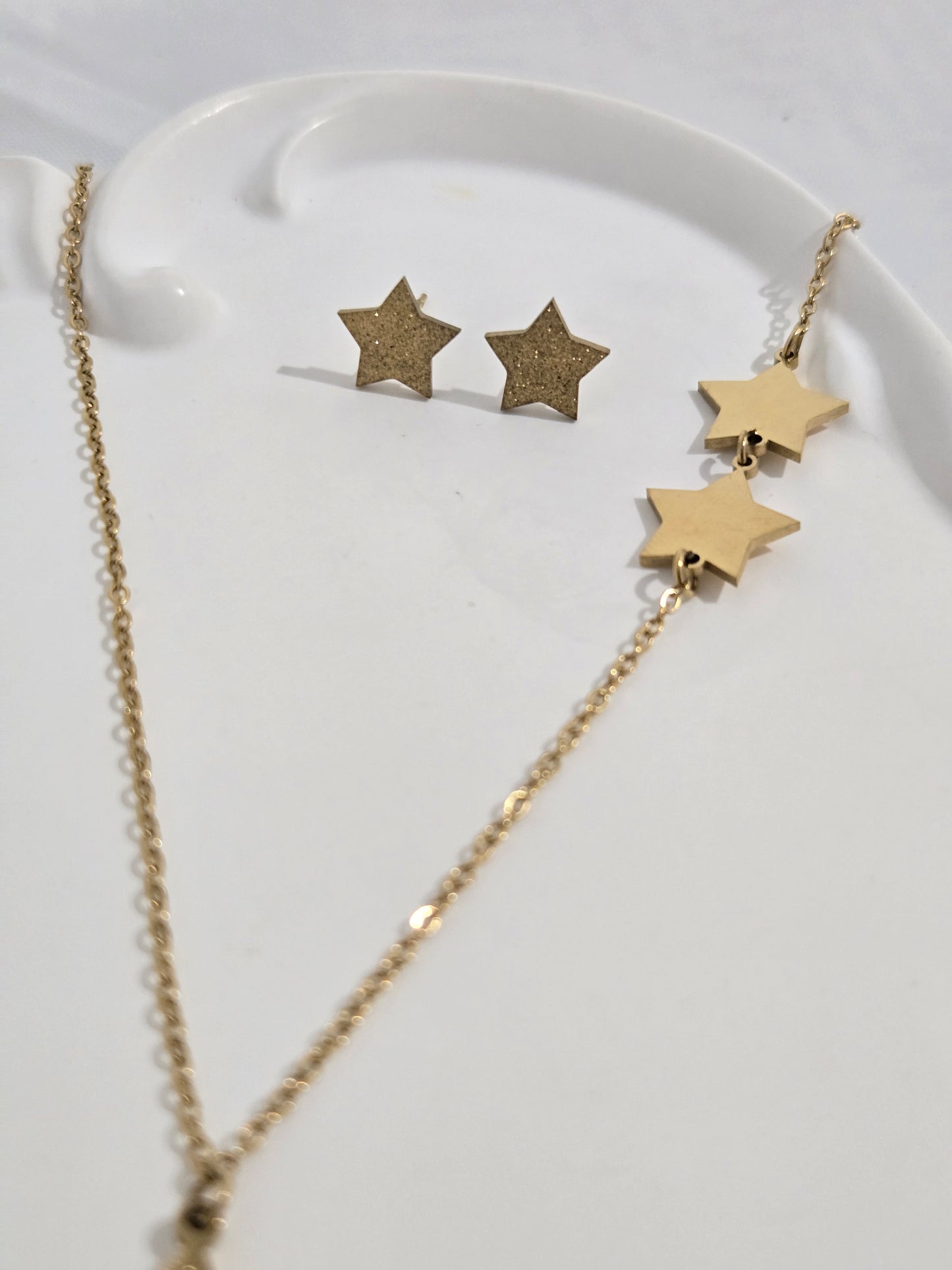 Drop Star Pearl Chain Necklace Studs Set