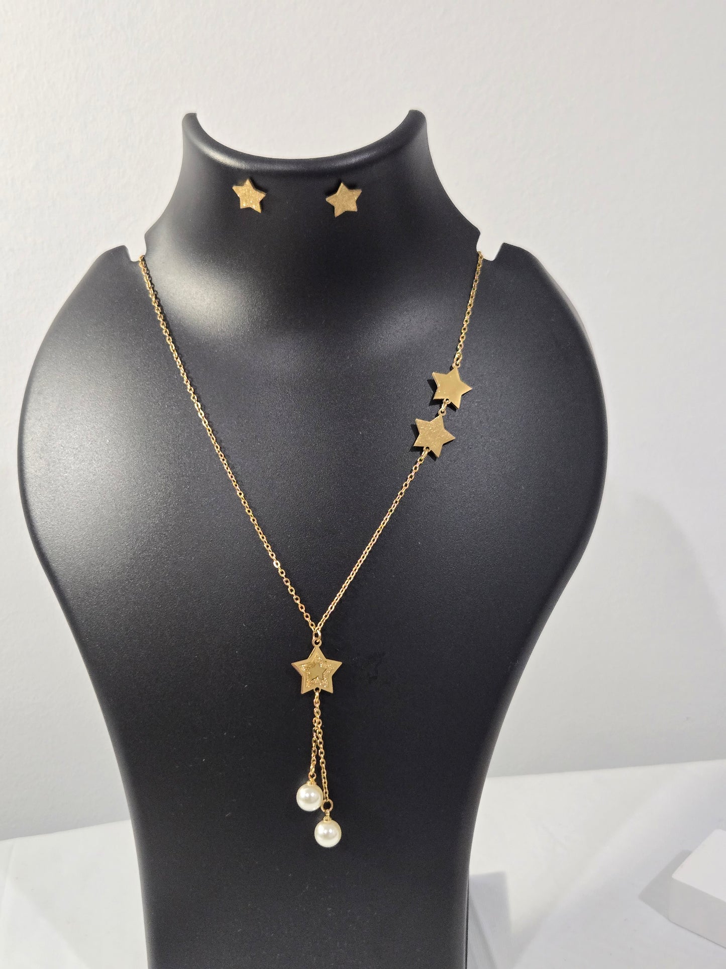 Drop Star Pearl Chain Necklace Studs Set