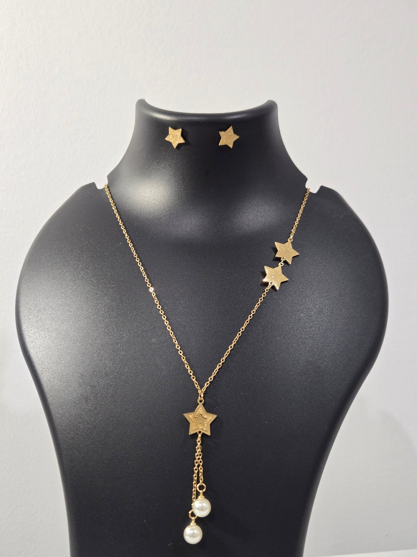 Drop Star Pearl Chain Necklace Studs Set