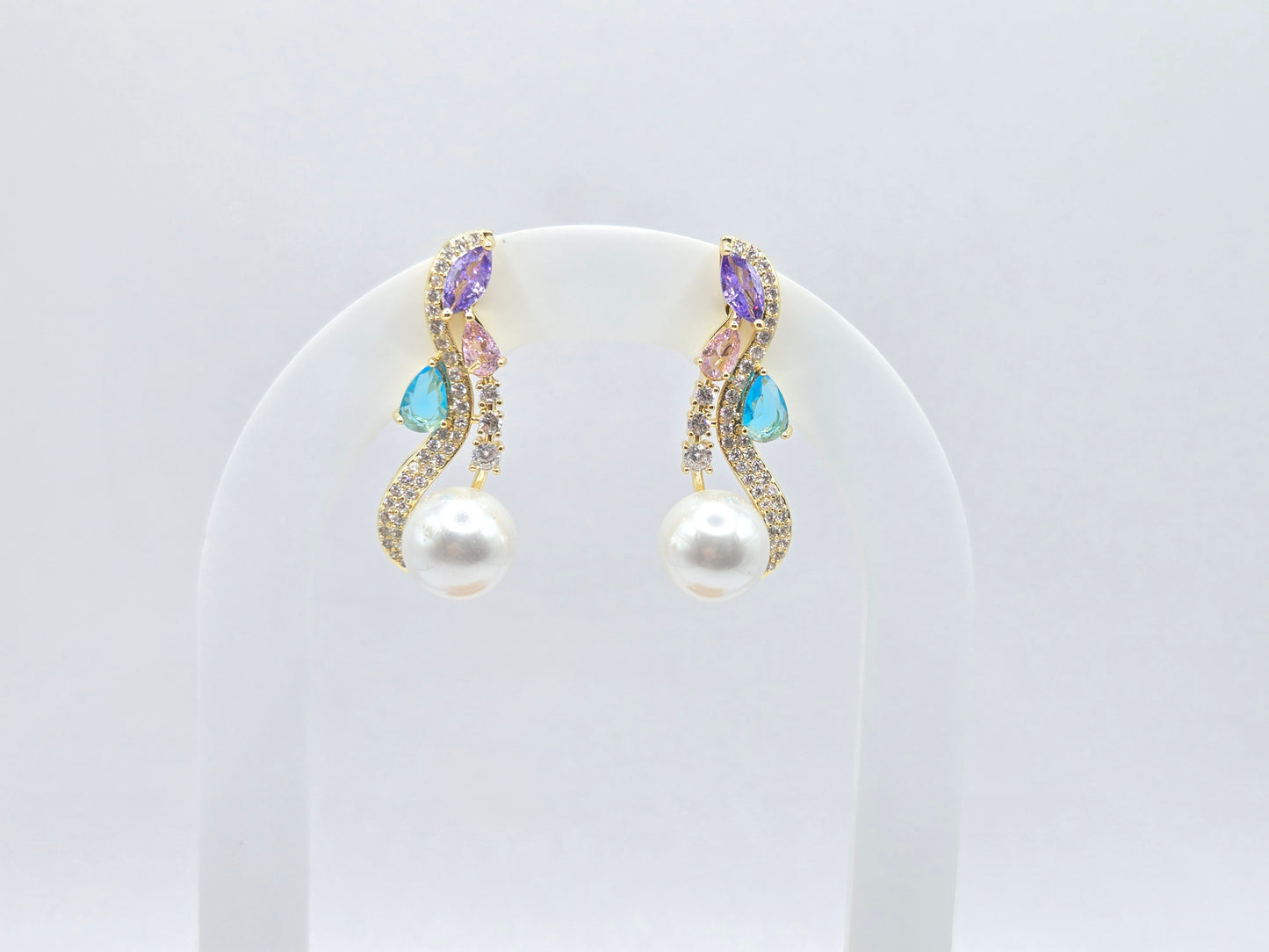 Multi-color Crystal & Pearl Drop Earrings