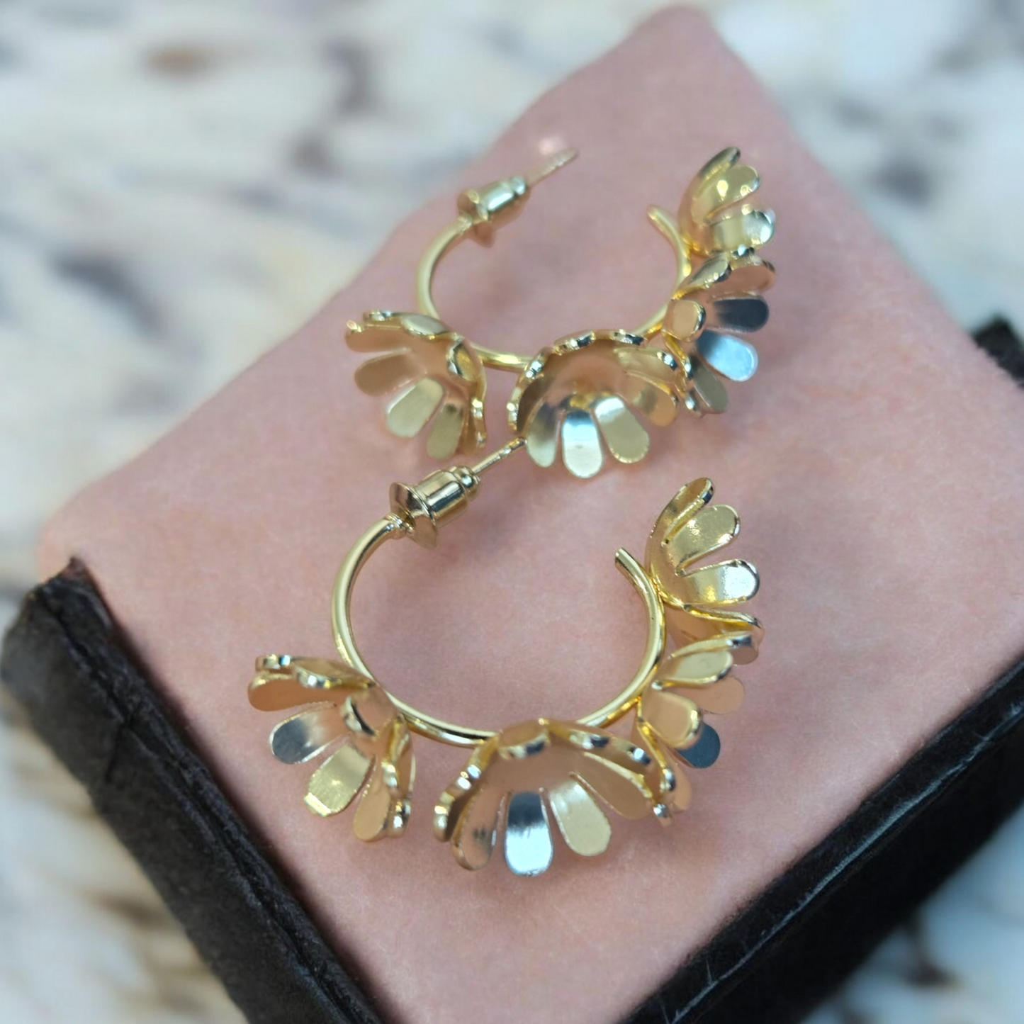 Gold Flower Hoop Earrings