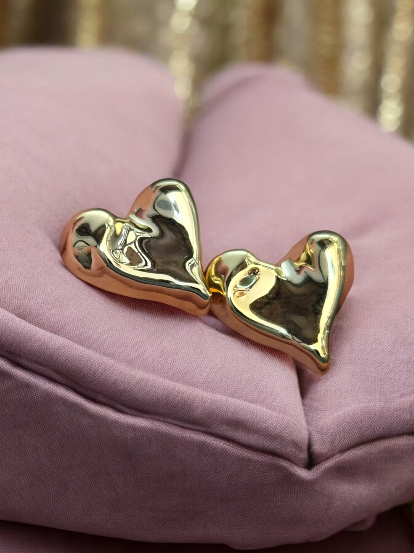 Love Heart Shape Gold Studs Earrings Geometric Shap Puff
