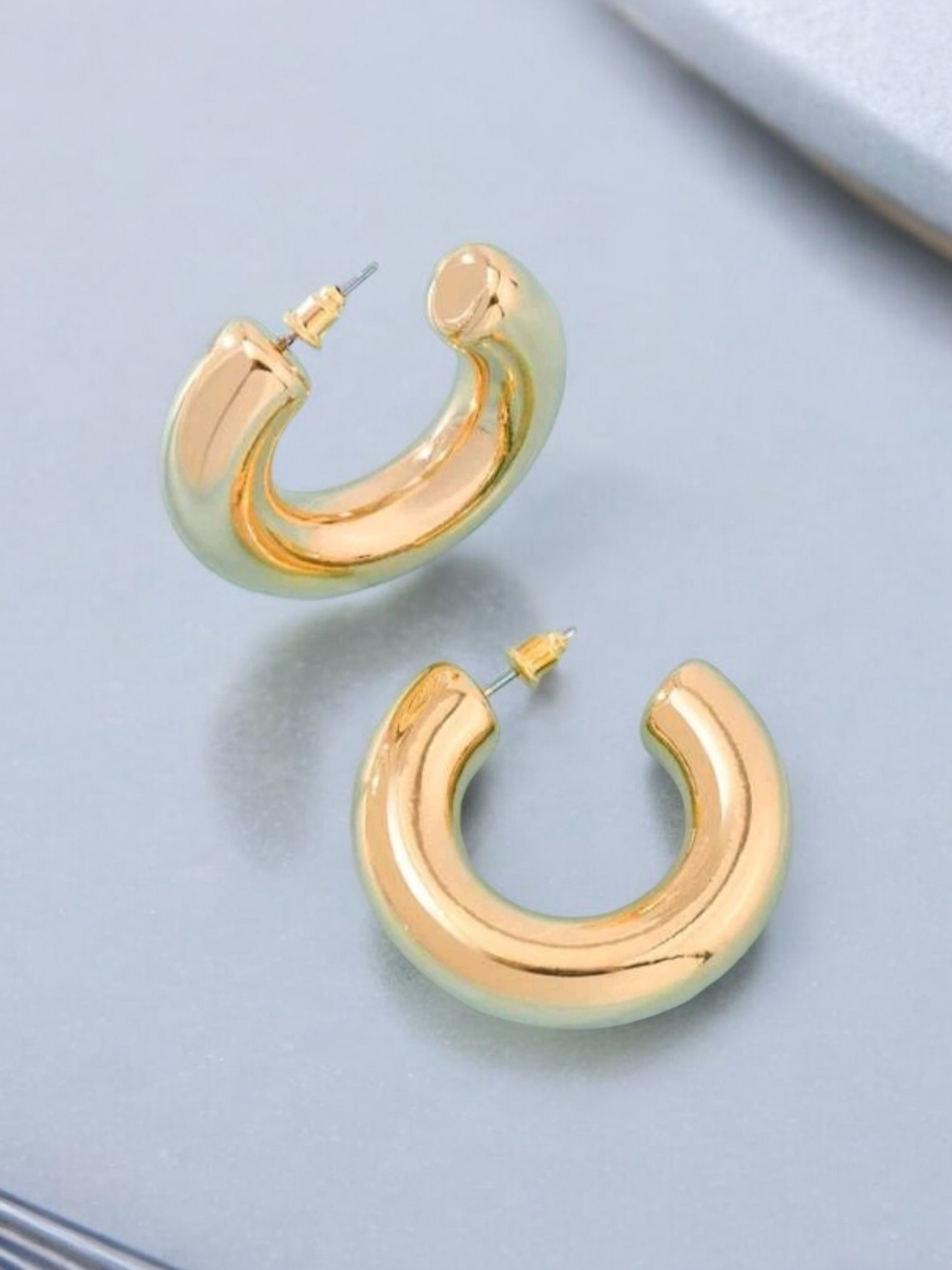 Gold Plated Thick Brass Chubby Hoop Earrings