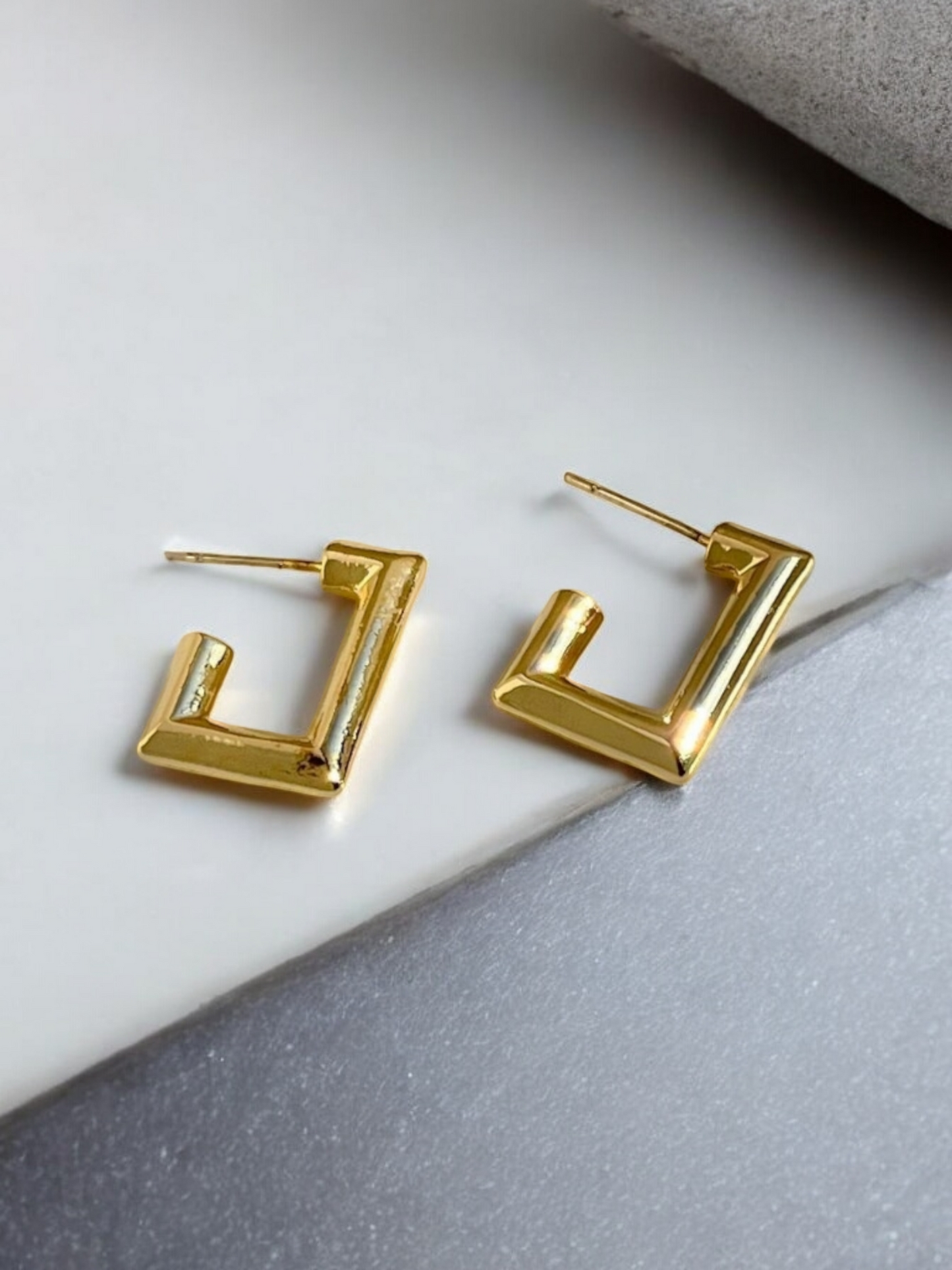 Rectangular Gold Hoop Earrings