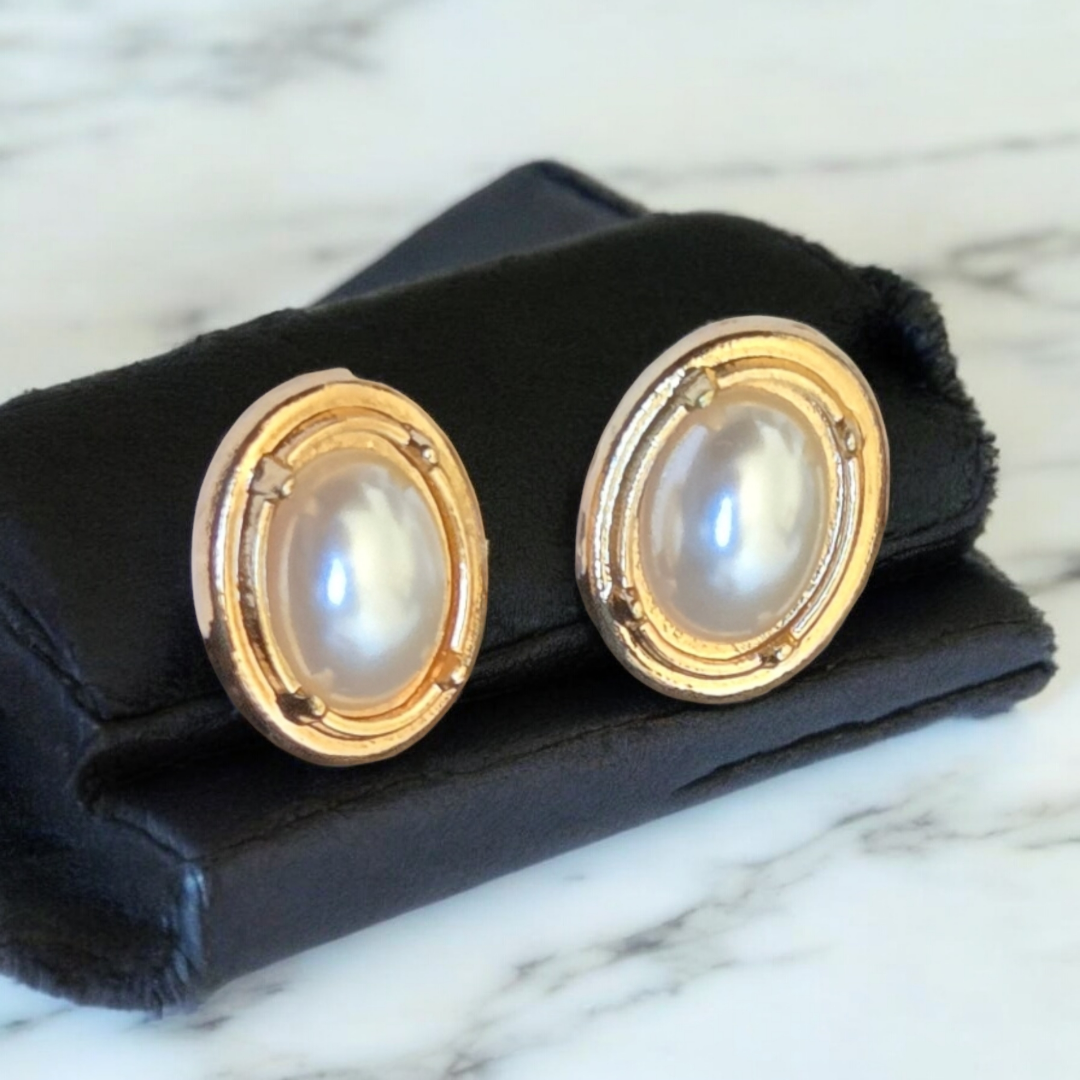 White Pearl Gold Filled Wire Wrapped Stud Earrings