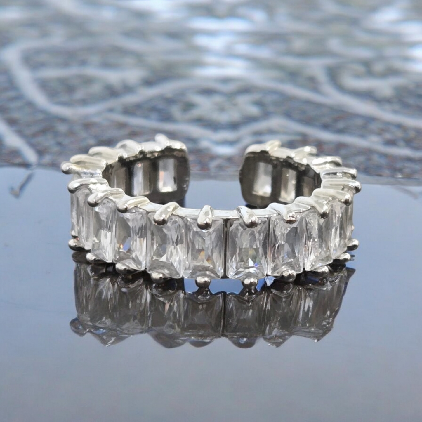 Silver Crystal All Round Open Ring