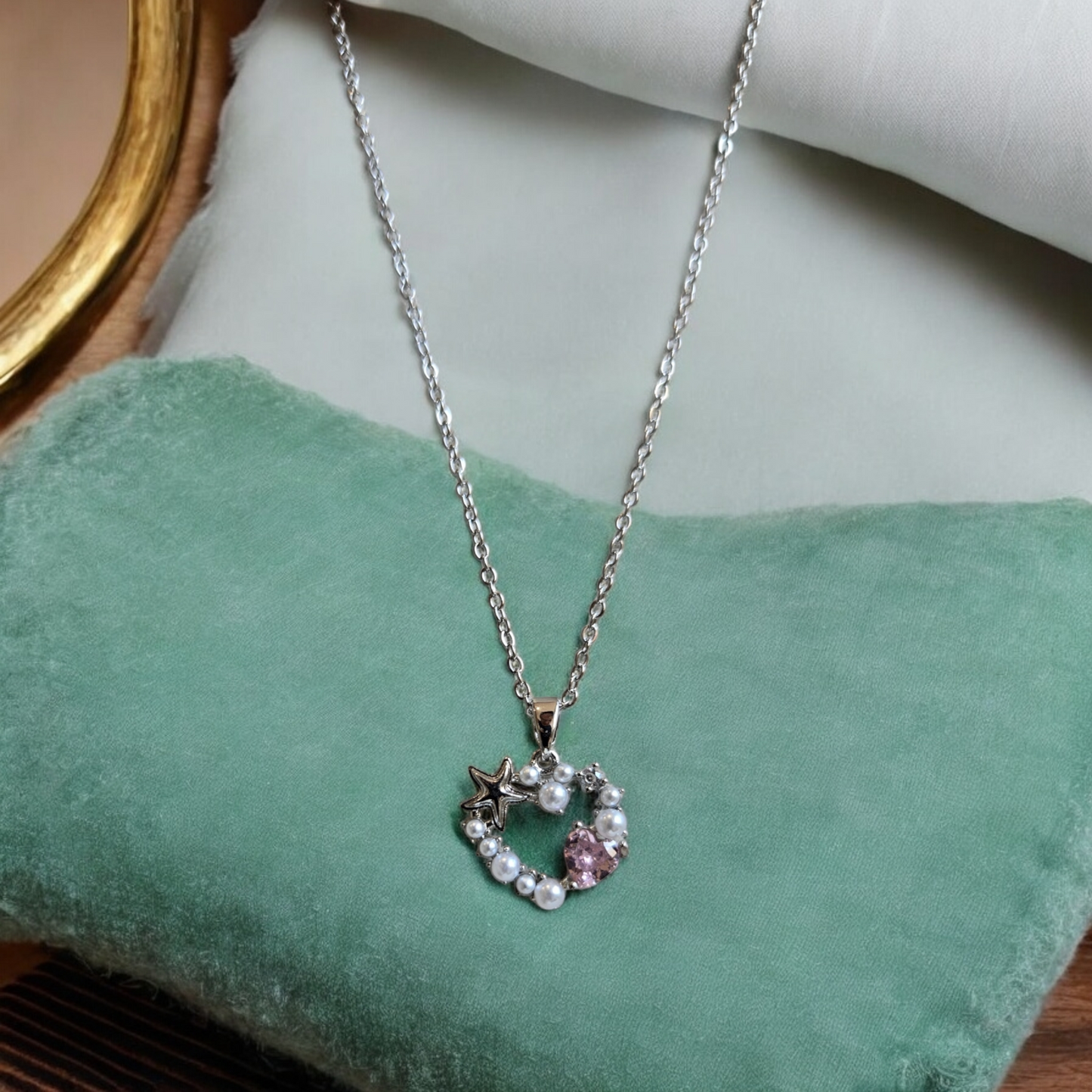 Pearl Heart Silver Locket Necklace