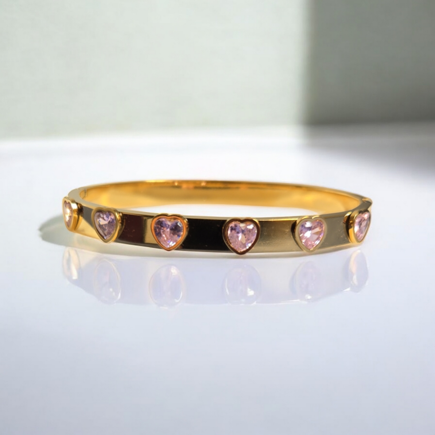Pink Heart Stone Bangle Bracelet