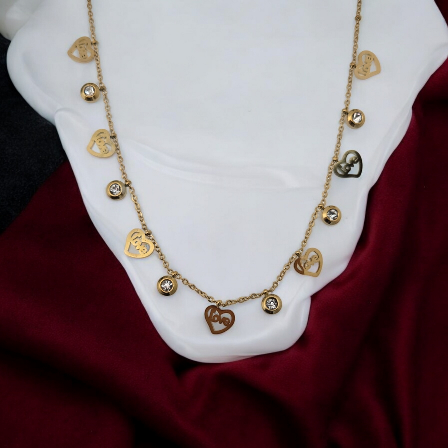 Gold Love Heart Stones Necklace