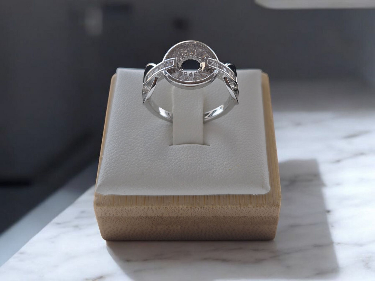 Hollow Circle Style Adjustable Silver Ring