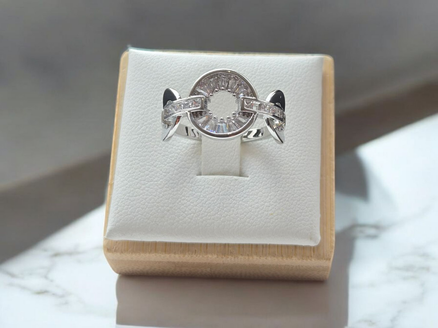 Hollow Circle Style Adjustable Silver Ring