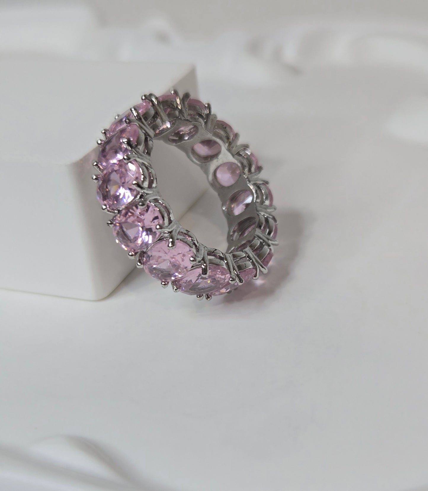 Baguatte cut style Pink Crystal Band Ring