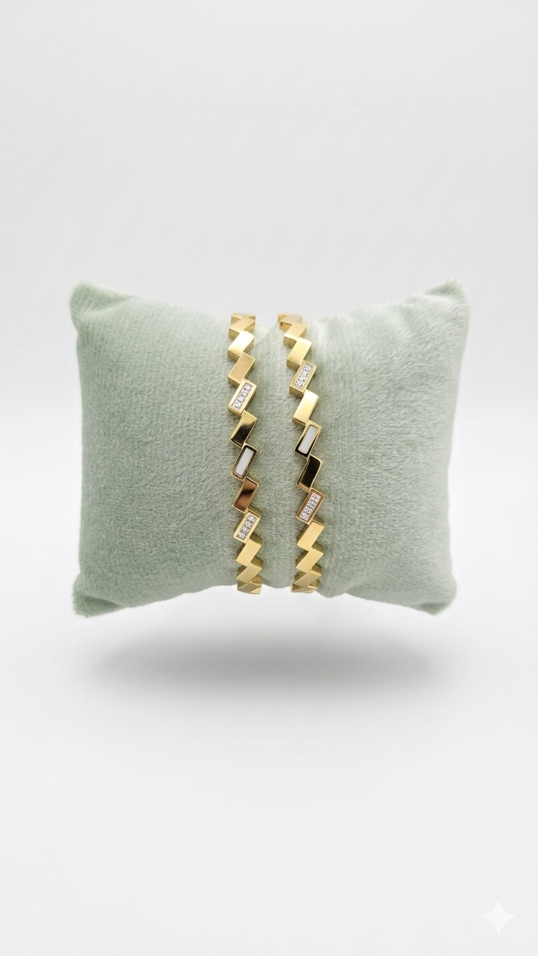 Zig-Zag Gold Plated Bangle Bracelet