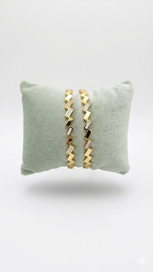 Zig-Zag Gold Plated Bangle Bracelet