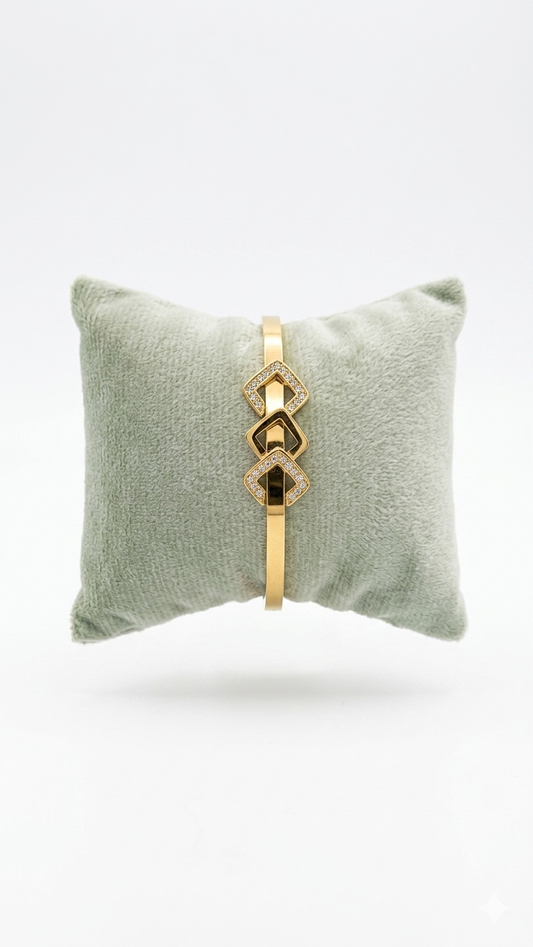 Triple Motif Gold Bangle Bracelet