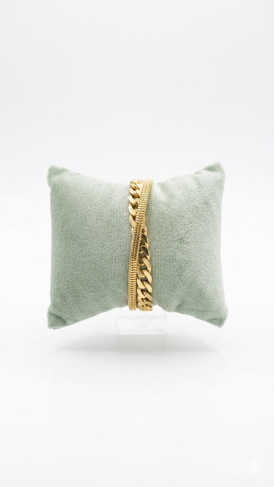 Layered Chain Gold Tone Bangle Bracelet