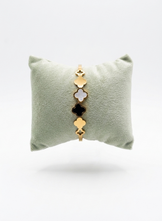 Luxe Four-leaf Clover Hinge Bangle Bracelet