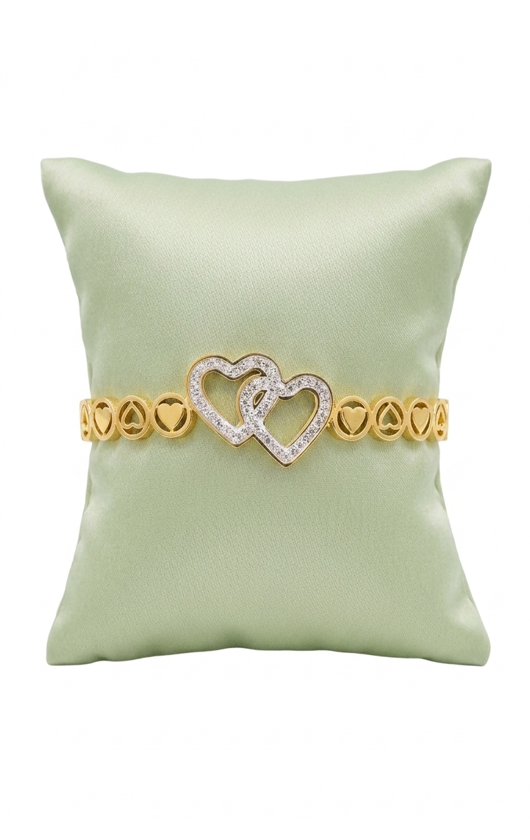 Interlocking Crystal Double Heart Bangle Bracelet