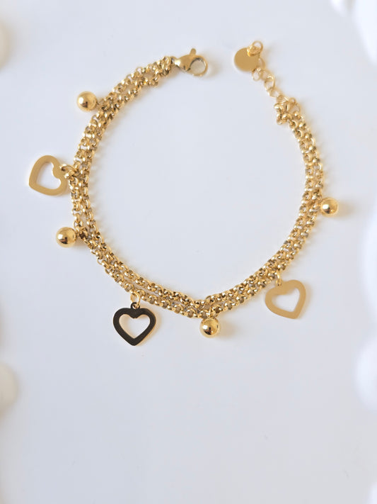 Heart Bead Charm Chain Bracelet