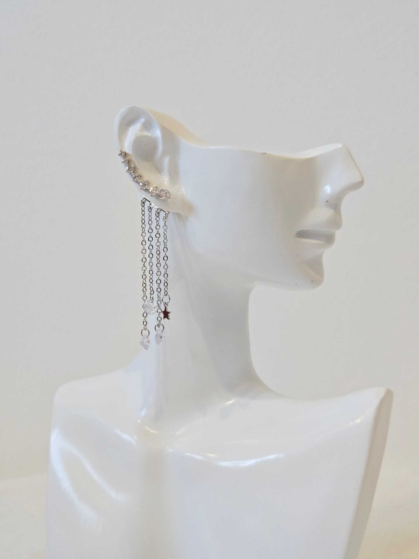 Silver Chain Drop Earcuf Earrings