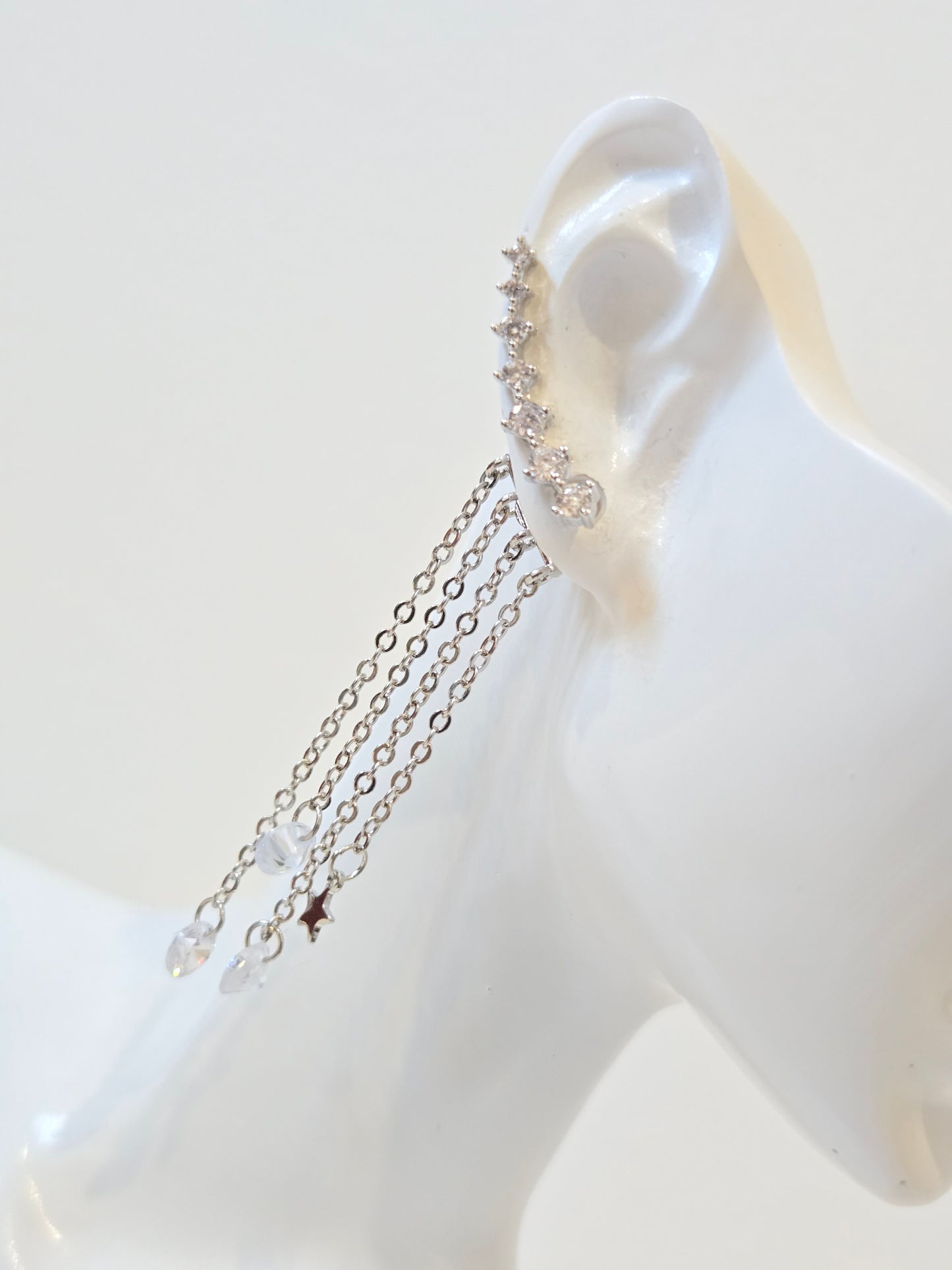Silver Chain Drop Earcuf Earrings