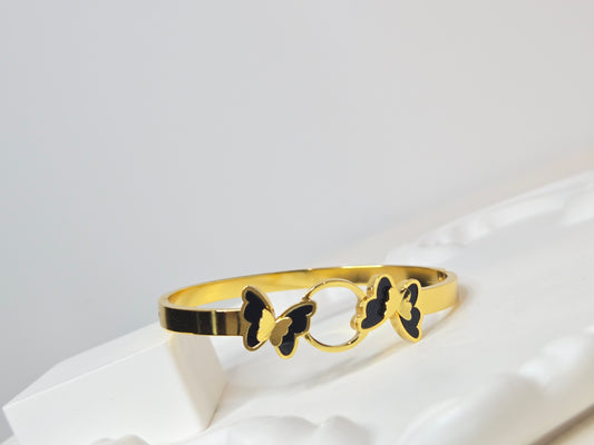 Double Butterfly 18k Gold Plated Bangle Bracelet