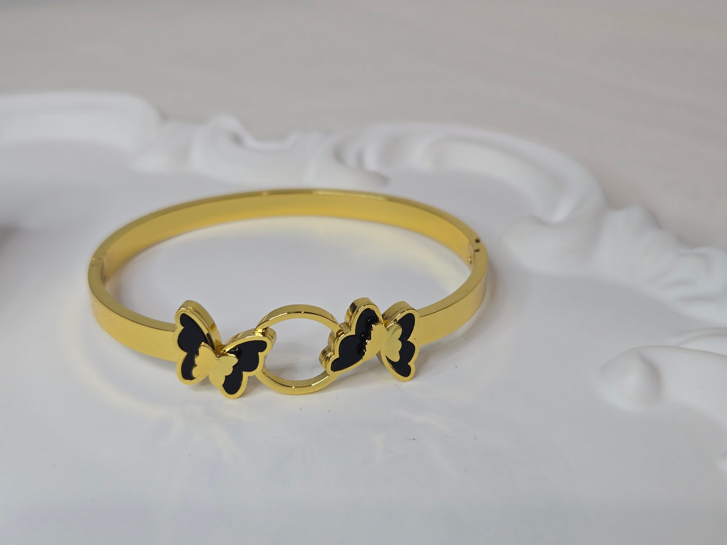 Double Butterfly 18k Gold Plated Bangle Bracelet