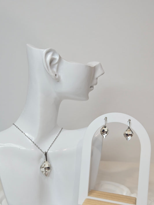 Silver Crystal Necklace Pure Ice Pendants Necklace with Earrings