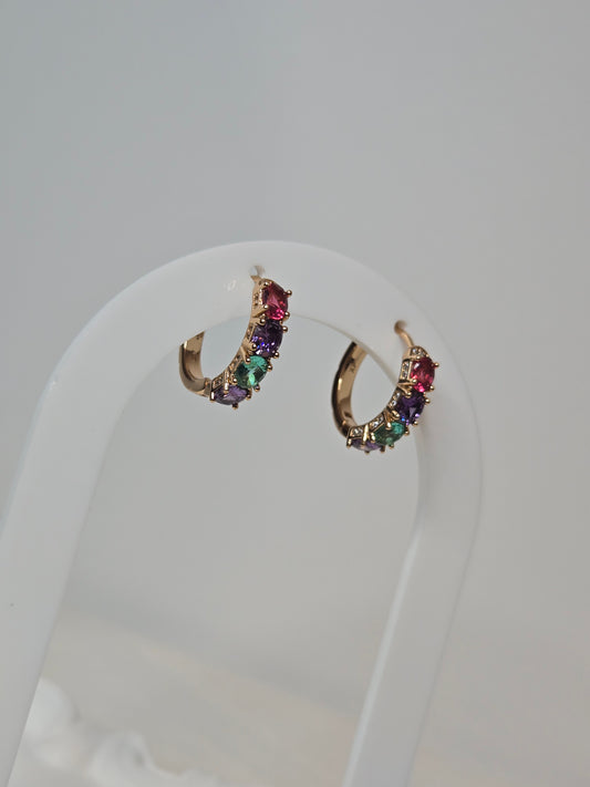 Multi-colored Stone Hoop Earrings