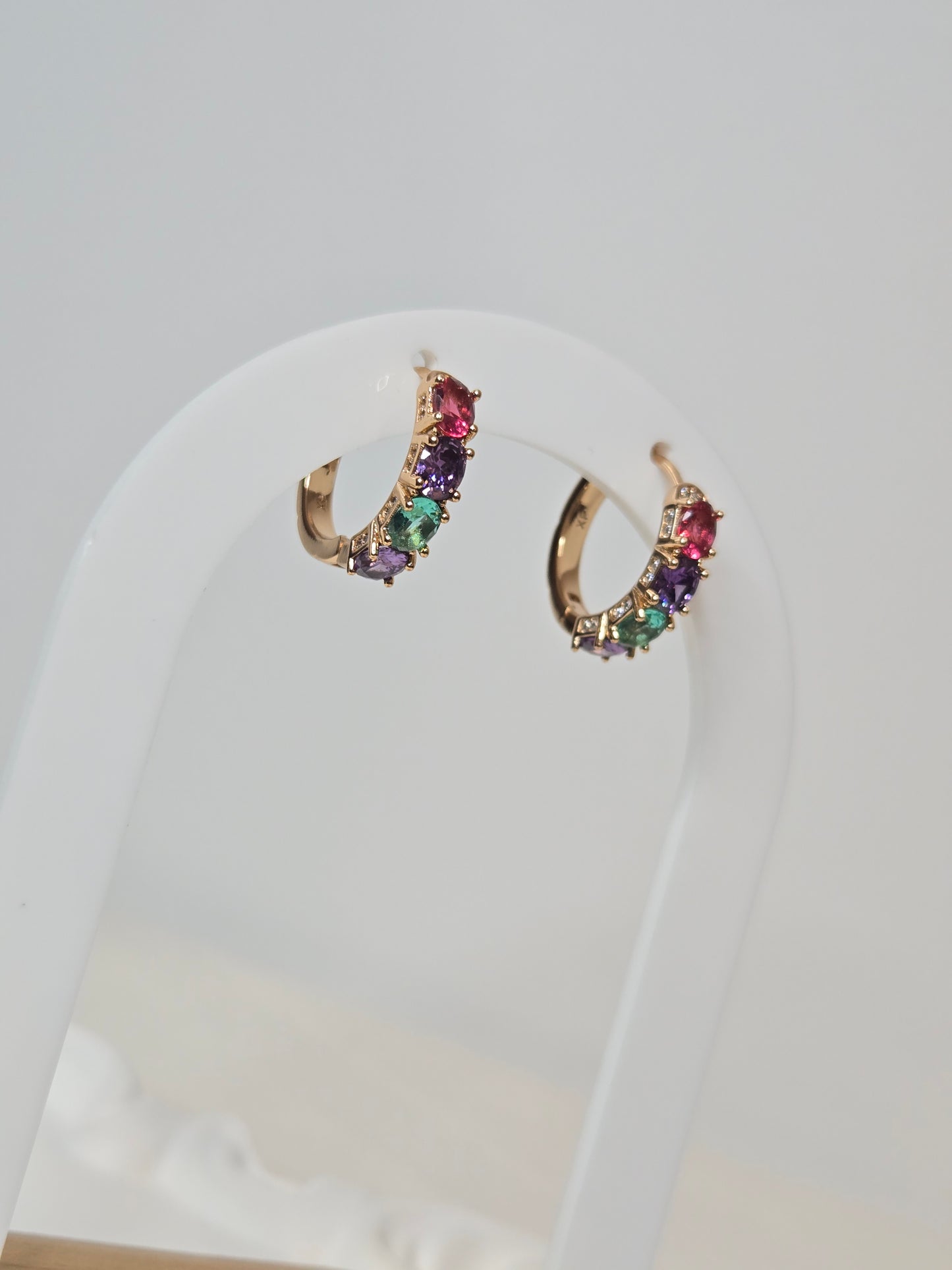 Multi-colored Stone Hoop Earrings