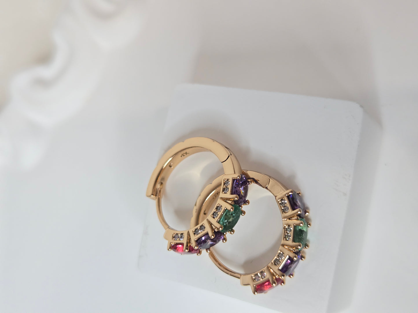 Multi-colored Stone Hoop Earrings